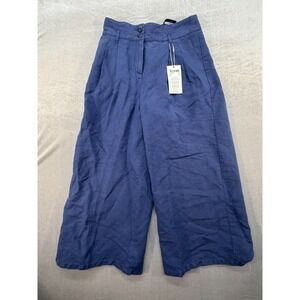 NWT Madeleine Tissu Linen Cargo Pants Capris Blue sz 34